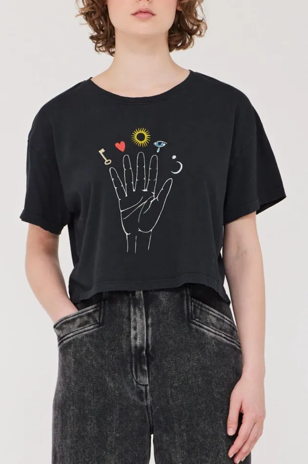 Raquel Allegra TShirts Women Black Cosmic Hand Claudia Top