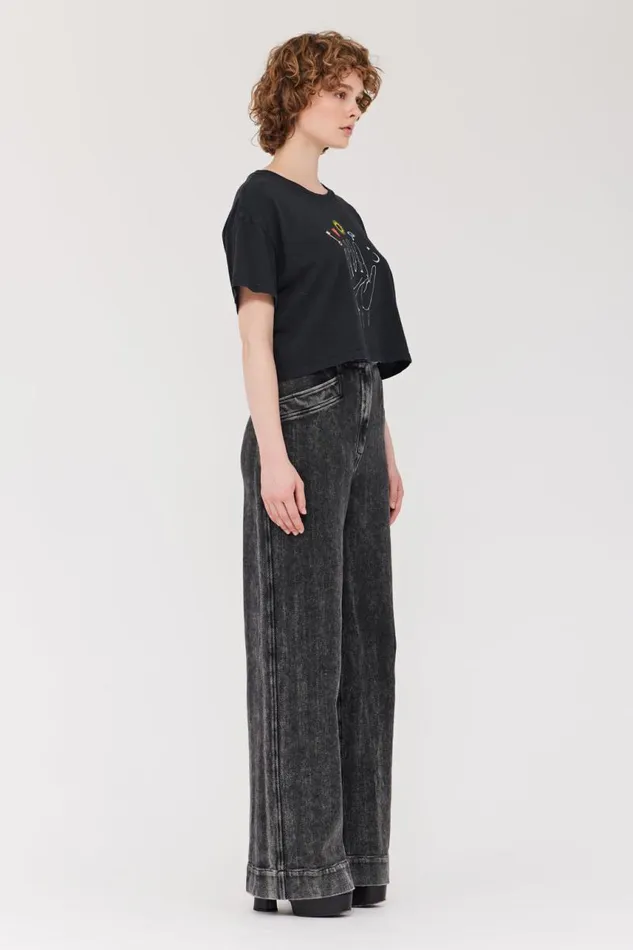 Raquel Allegra TShirts Women Black Cosmic Hand Claudia Top