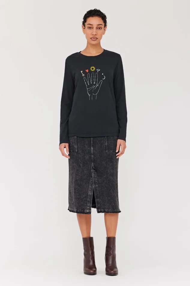 Raquel Allegra TShirts Women Black Cosmic Hand Tilda Tee