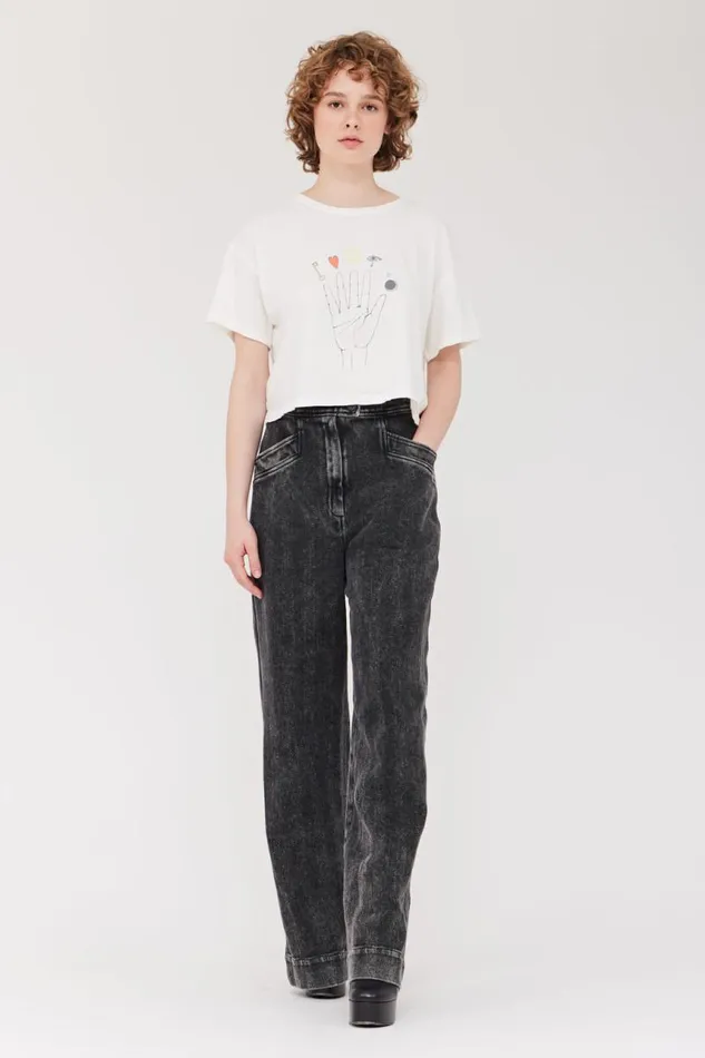 Raquel Allegra TShirts Women Dirty White Cosmic Hand Claudia Top
