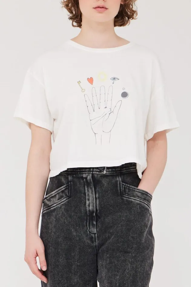 Raquel Allegra TShirts Women Dirty White Cosmic Hand Claudia Top