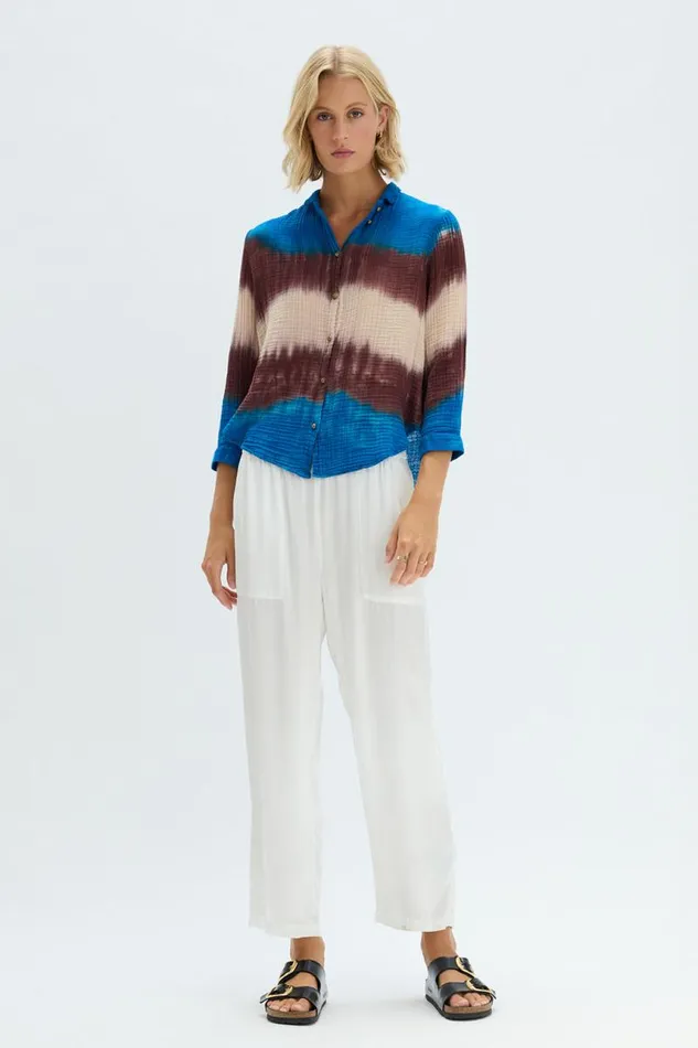 Raquel Allegra TShirts Women Lapis Multi Dual Gauze Lauren Blouse