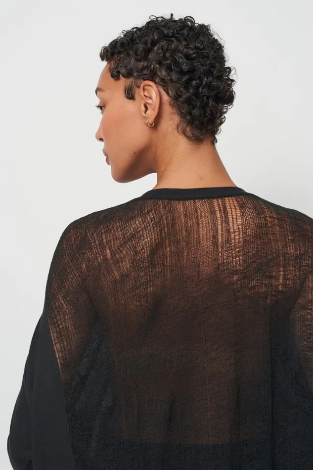 Raquel Allegra Tops Women Black 34 Sleeve Shredded Cocoon Top