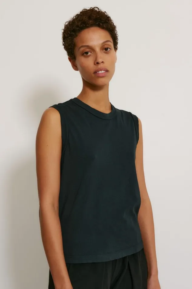 Raquel Allegra Tops Women Black Classic Jersey Kate Tank