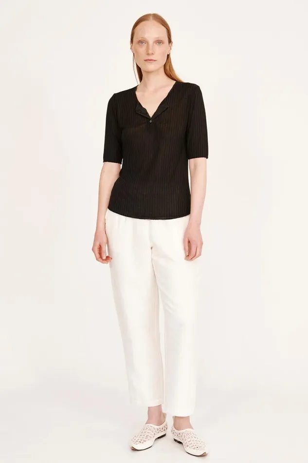 Raquel Allegra Tops Women Black Henley Zulu Top