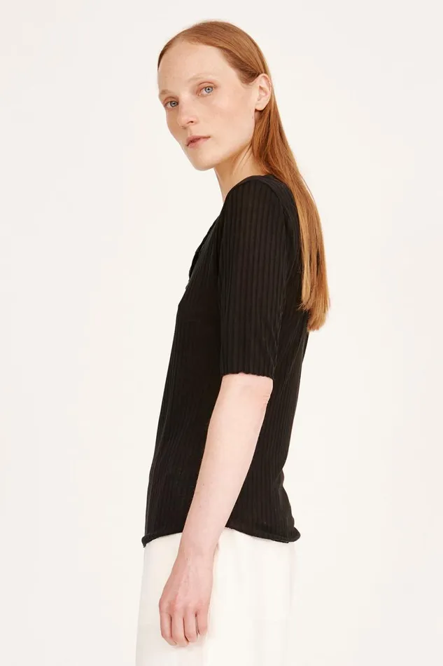 Raquel Allegra Tops Women Black Henley Zulu Top