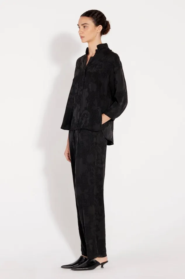 Raquel Allegra Tops Women Black Silk Jacquard Lauren Blouse
