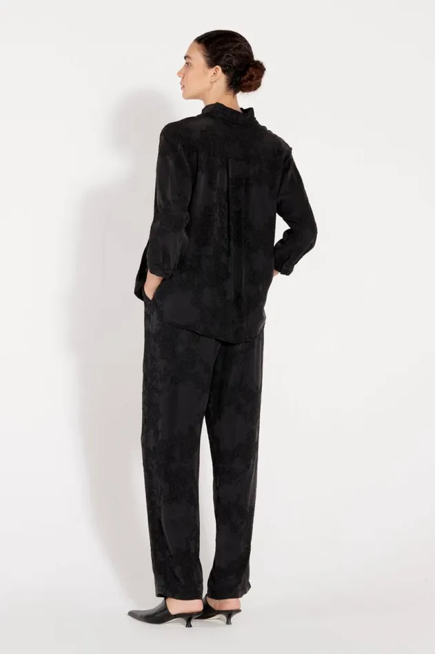 Raquel Allegra Tops Women Black Silk Jacquard Lauren Blouse