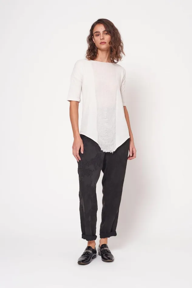 Raquel Allegra Tops Women Cream Basic Shredded Tee