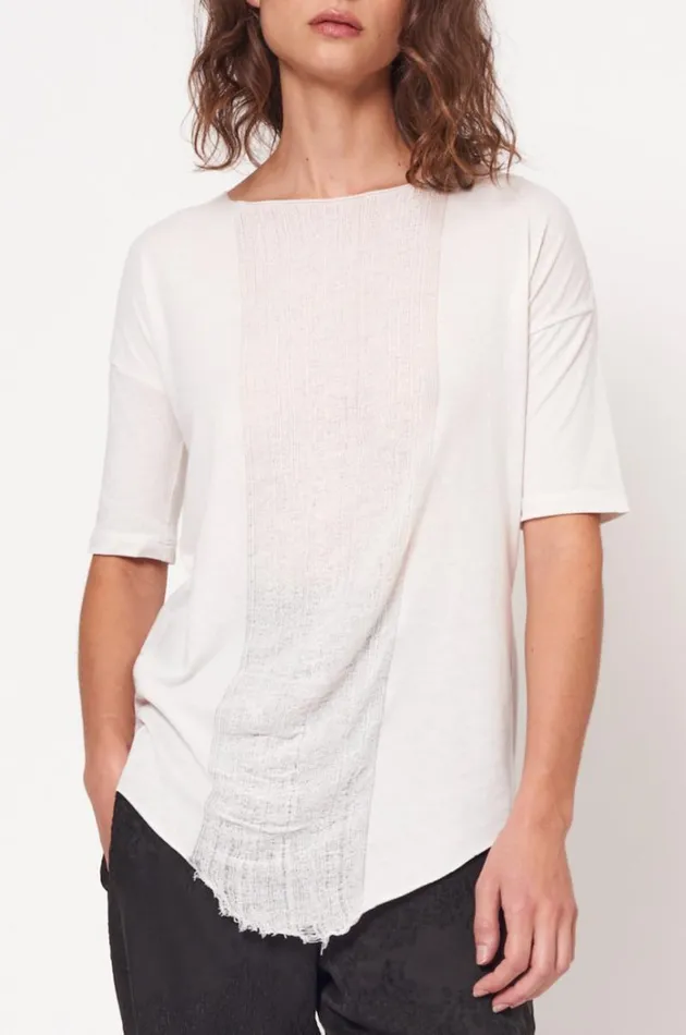 Raquel Allegra Tops Women Cream Basic Shredded Tee Raquel Allegra Tops Women Cream Basic Shredded Tee