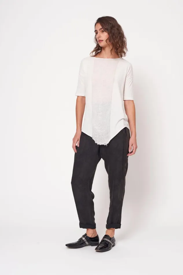 Raquel Allegra Tops Women Cream Basic Shredded Tee Raquel Allegra Tops Women Cream Basic Shredded Tee