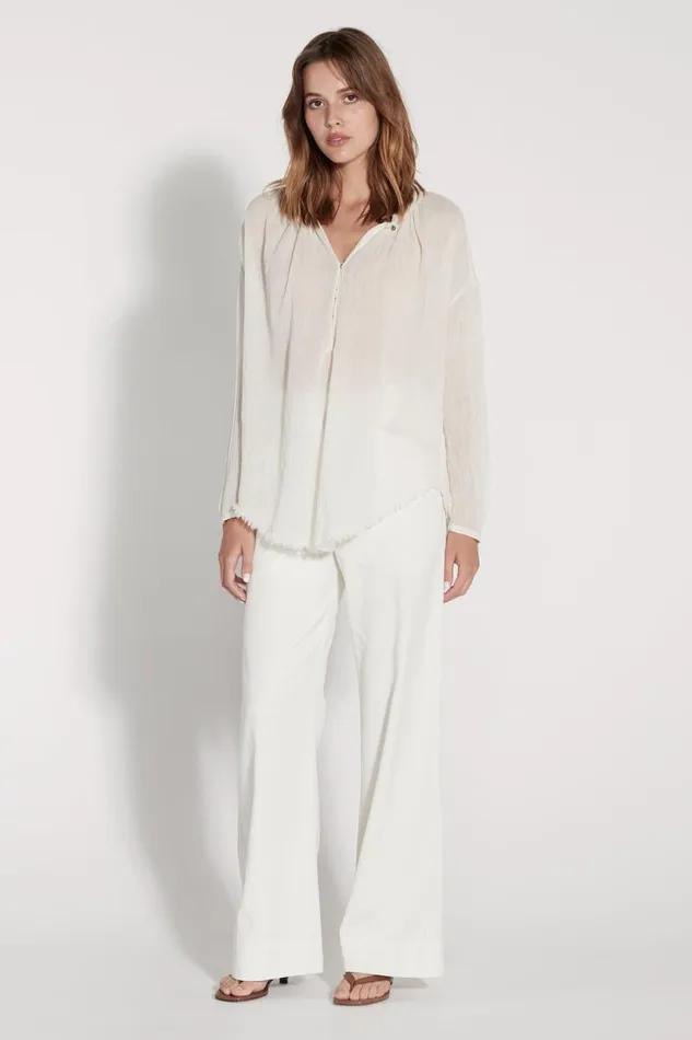 Raquel Allegra Tops Women Dirty White Poet Blouse