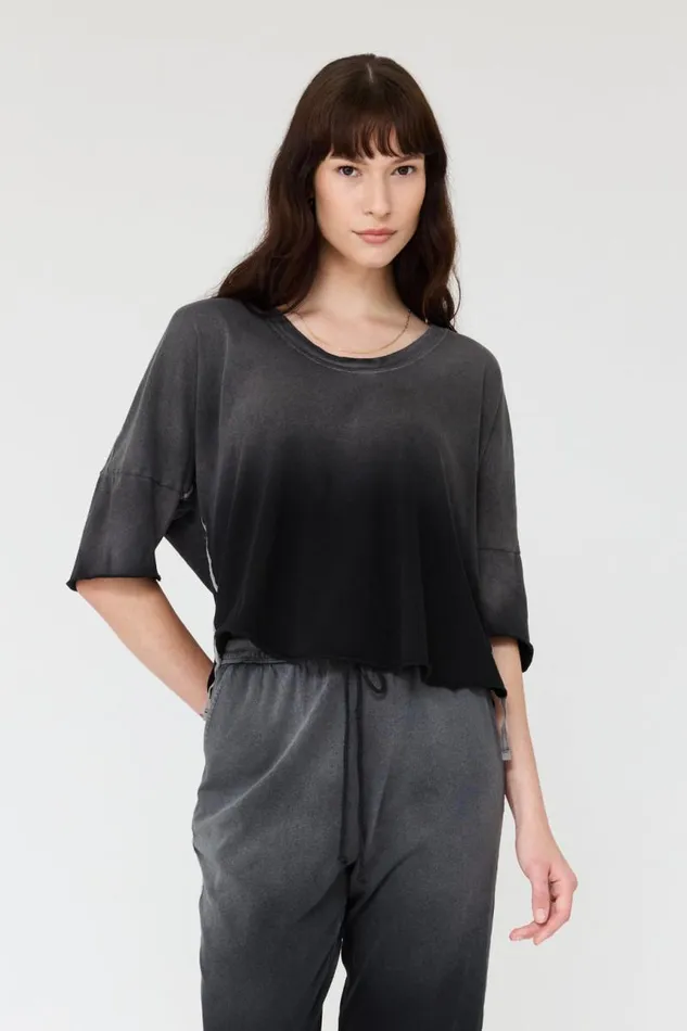 Raquel Allegra Tops Women Faded Black Venice Tee