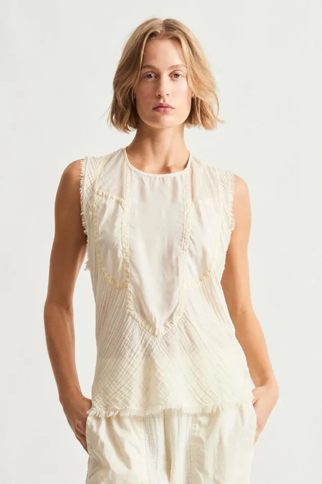 Raquel Allegra Tops Women Gauze and Cotton Sateen Dirty White Kampala Top
