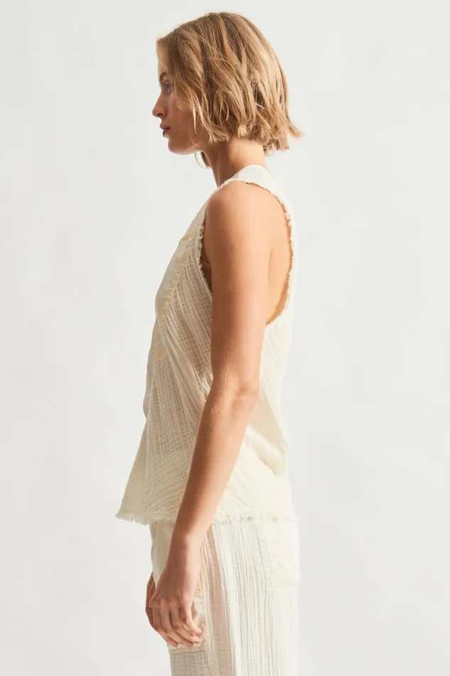 Raquel Allegra Tops Women Gauze and Cotton Sateen Dirty White Kampala Top