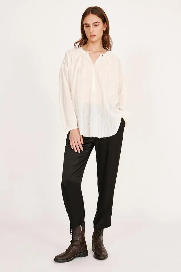 Raquel Allegra Tops Women Gauze Washed White Poet Blouse