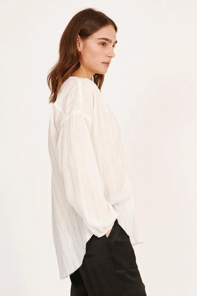 Raquel Allegra Tops Women Gauze Washed White Poet Blouse
