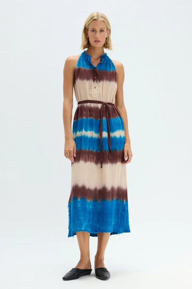 Raquel Allegra Tops Women Lapis Multi Dual Gauze Halter Dress