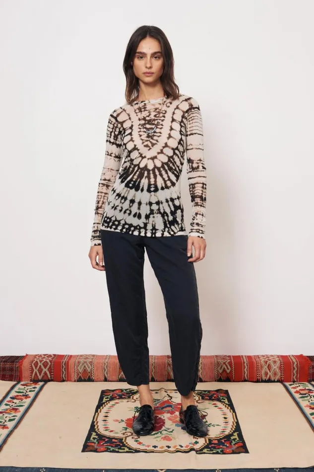 Raquel Allegra Tops Women Mesh Black And Dirty White Liza Tee