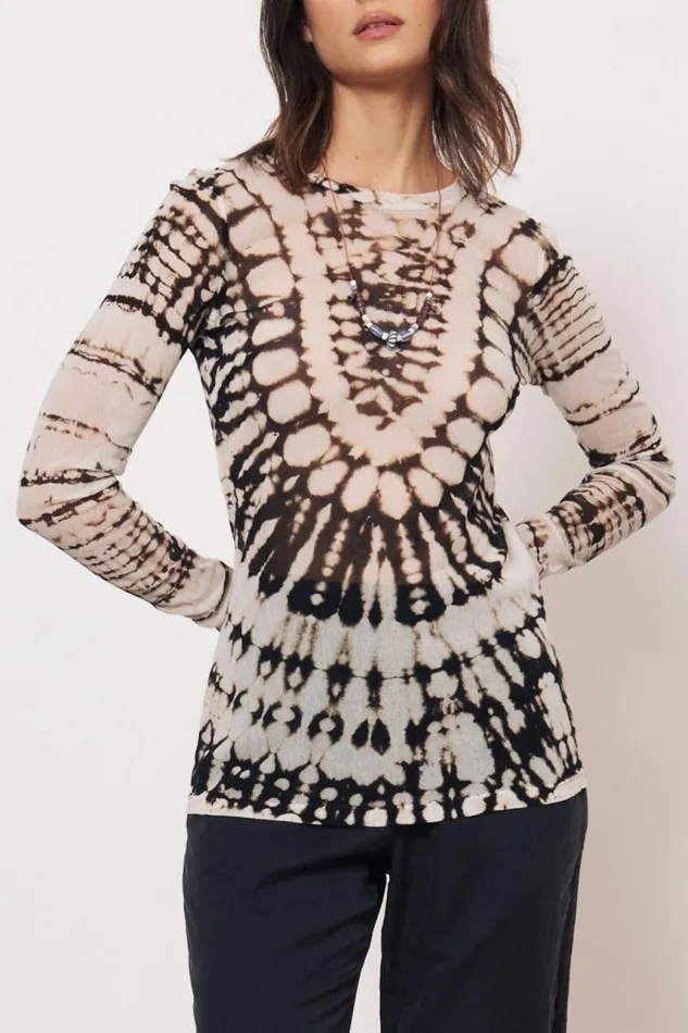 Raquel Allegra Tops Women Mesh Black And Dirty White Liza Tee