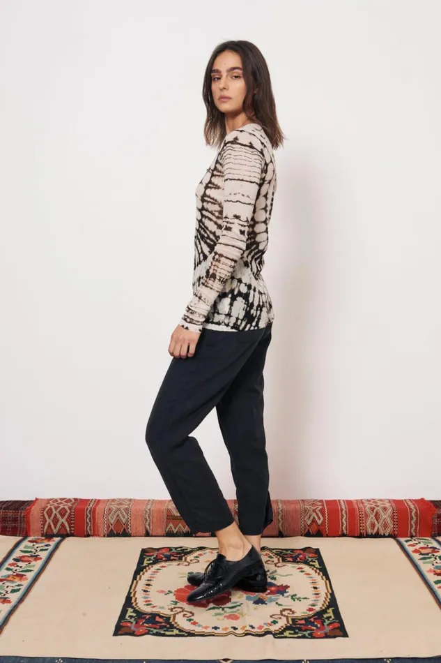 Raquel Allegra Tops Women Mesh Black And Dirty White Liza Tee