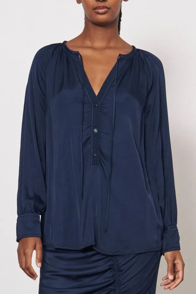 Raquel Allegra Tops Women Pebble Satin Midnight Poet Blouse