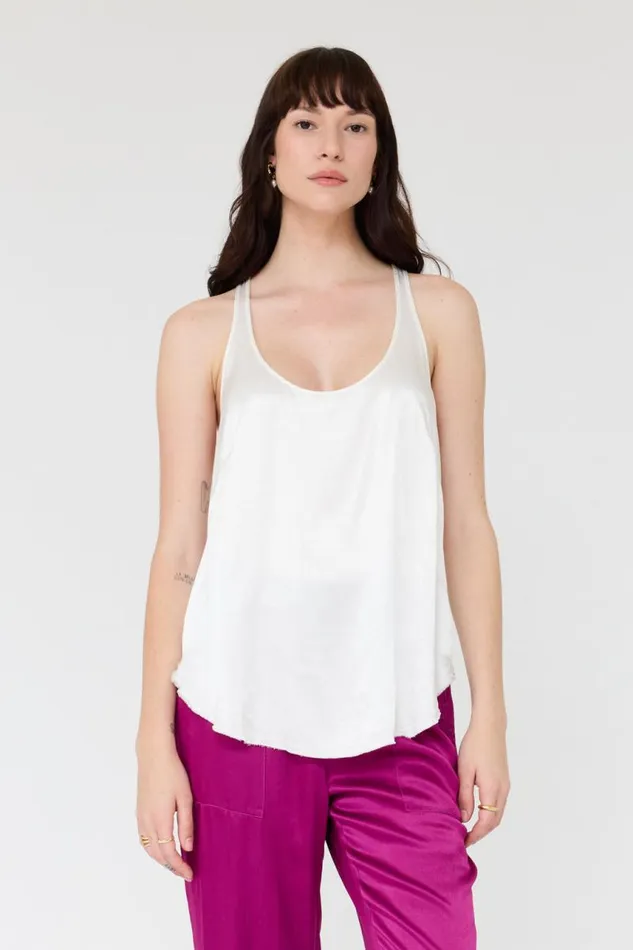Raquel Allegra Tops Women Pebble Satin Washed White Effie Tank