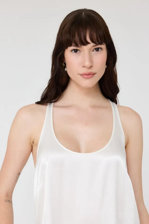 Raquel Allegra Tops Women Pebble Satin Washed White Effie Tank