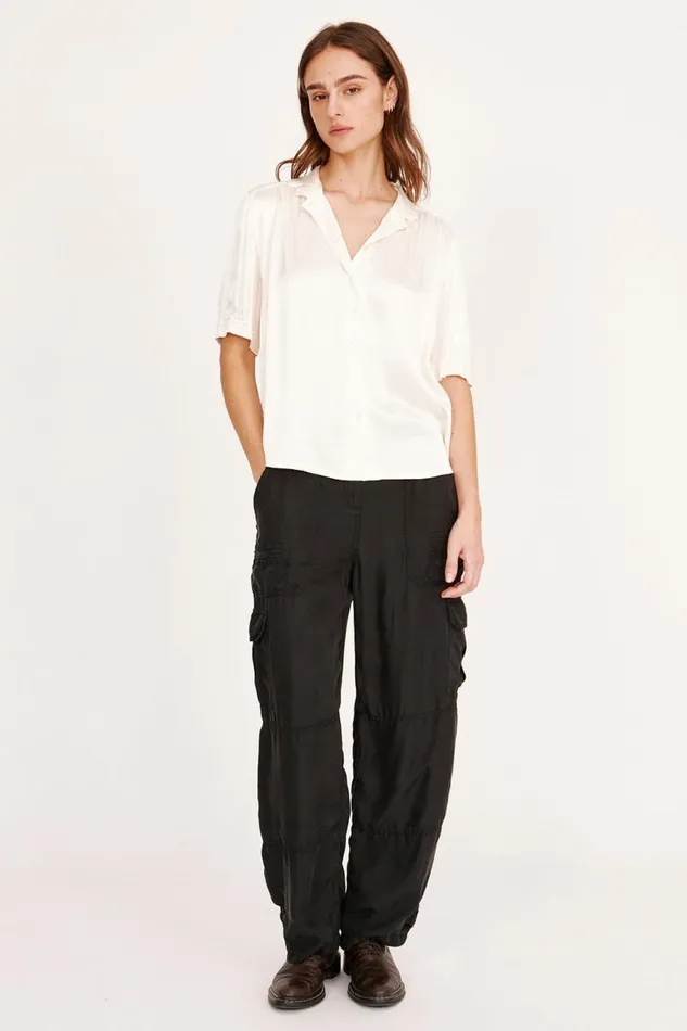 Raquel Allegra Tops Women Pebble Satin Washed White Victory Blouse