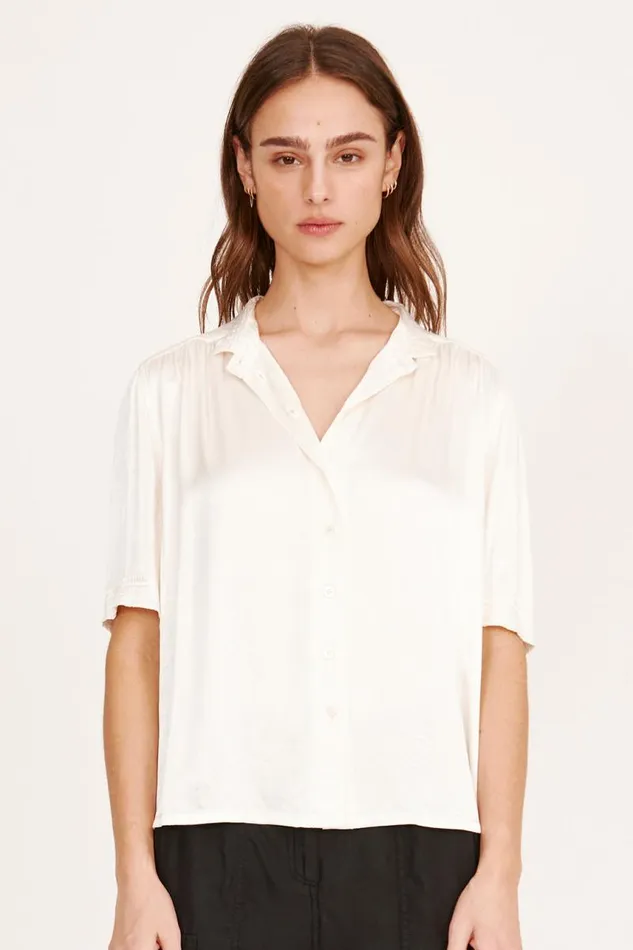 Raquel Allegra Tops Women Pebble Satin Washed White Victory Blouse