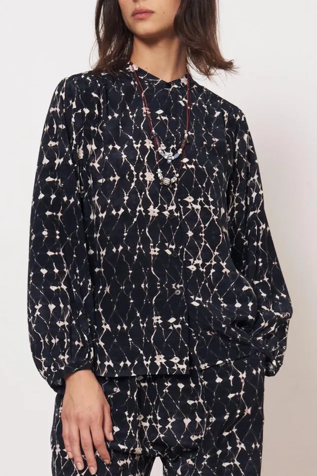 Raquel Allegra Tops Women Silk Georgette Diamond Charcoal Vanessa Blouse
