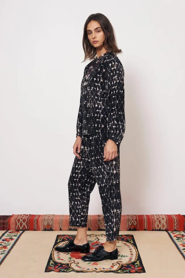 Raquel Allegra Tops Women Silk Georgette Diamond Charcoal Vanessa Blouse