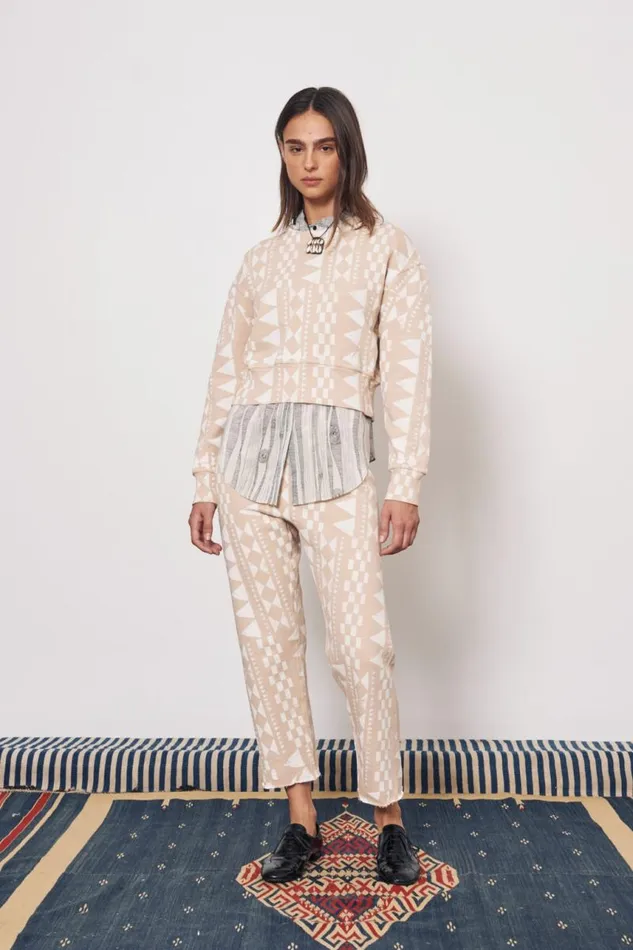 Raquel Allegra Tops Women Tribal Geo Camel and Dirty White Joberg Sweatshirt