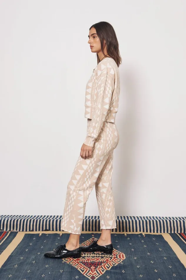Raquel Allegra Tops Women Tribal Geo Camel and Dirty White Joberg Sweatshirt