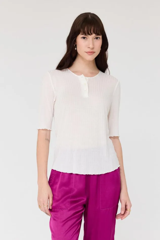 Raquel Allegra Tops Women Washed White Henley Zulu Top