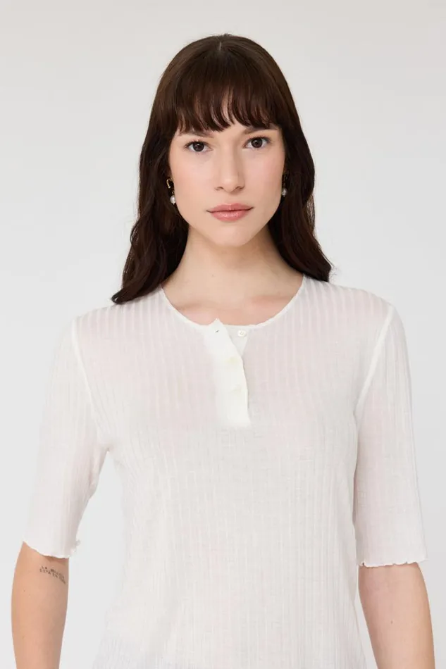 Raquel Allegra Tops Women Washed White Henley Zulu Top