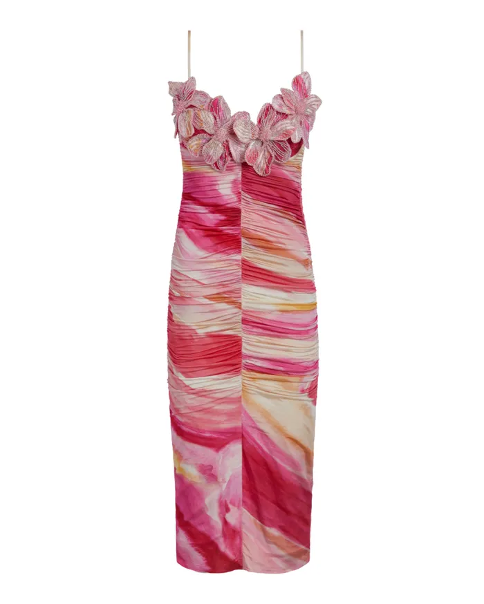Ready To Wear Aura Embroidered Stretch Midi Dress PatBO Dresses and Jumpsuits