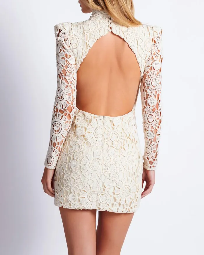 Ready To Wear Beaded Crochet Open Back Mini Dress PatBO Dresses and Jumpsuits