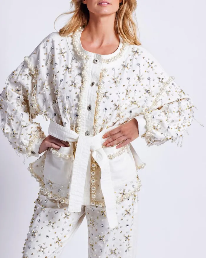 Ready To Wear Beaded Denim Jacket PatBO Jackets