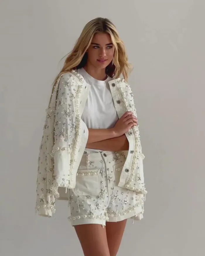 Ready To Wear Beaded Denim Jacket PatBO Jackets