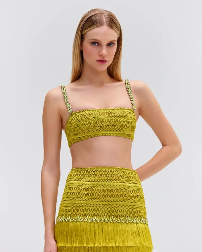 Ready To Wear Beaded Woven Cropped Top PatBO Tops and Bodysuits