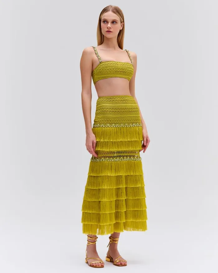 Ready To Wear Beaded Woven Cropped Top PatBO Tops and Bodysuits