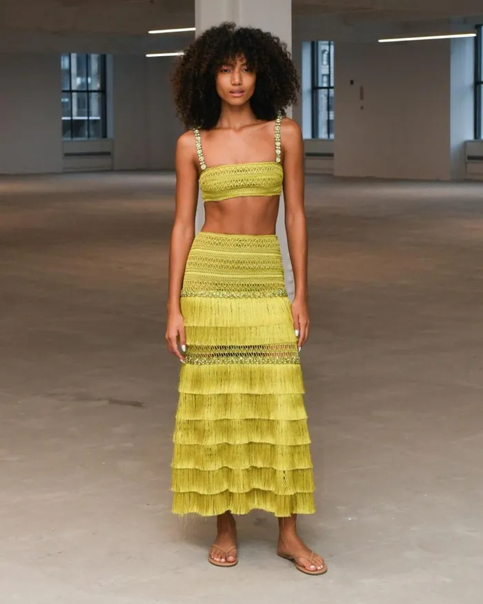 Ready To Wear Beaded Woven Cropped Top PatBO Tops and Bodysuits