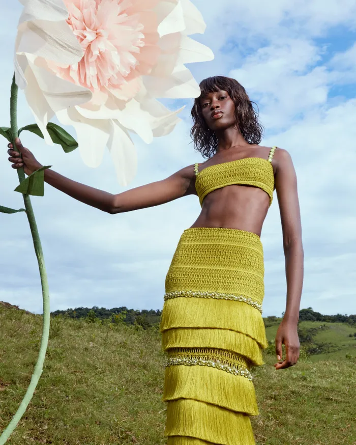 Ready To Wear Beaded Woven Cropped Top PatBO Tops and Bodysuits