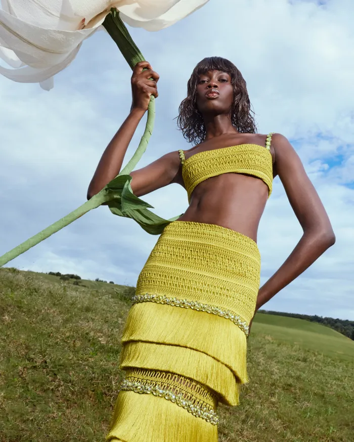 Ready To Wear Beaded Woven Cropped Top PatBO Tops and Bodysuits