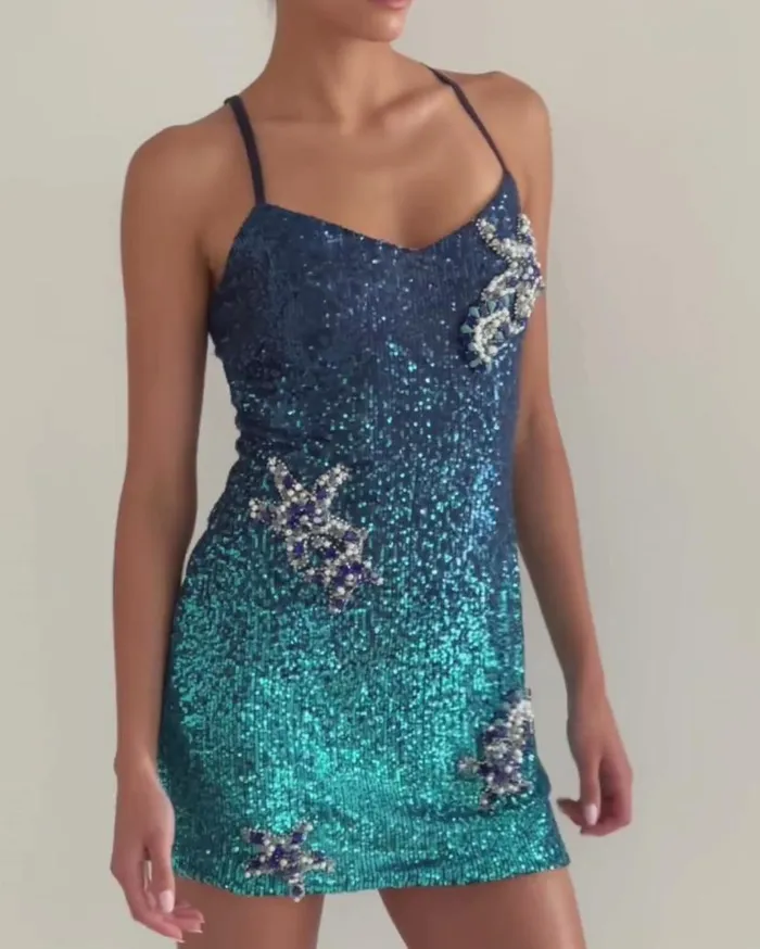 Ready To Wear EMBROIDERED OMBRE SEQUIN MINI DRESS FINAL SALE PatBO Dresses and Jumpsuits
