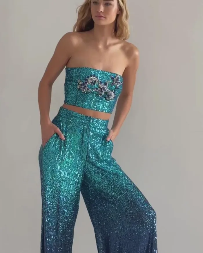 Ready To Wear EMBROIDERED OMBRE SEQUIN TOP FINAL SALE PatBO Tops and Bodysuits
