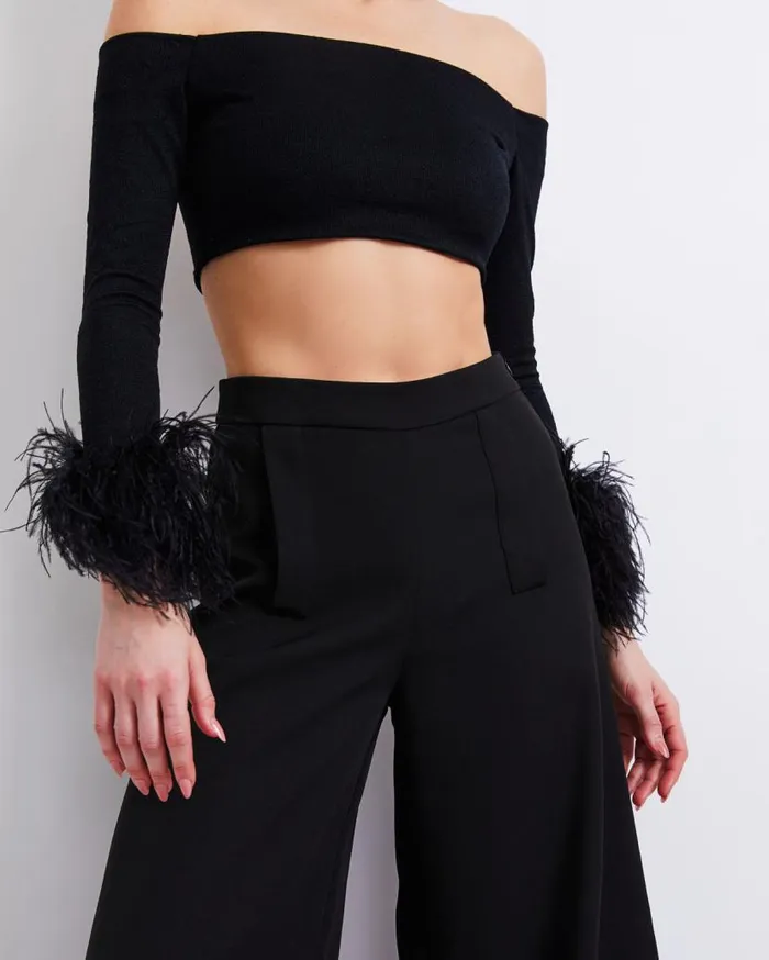 Ready To Wear Feather Trim Knit Top FINAL SALE PatBO Tops and Bodysuits