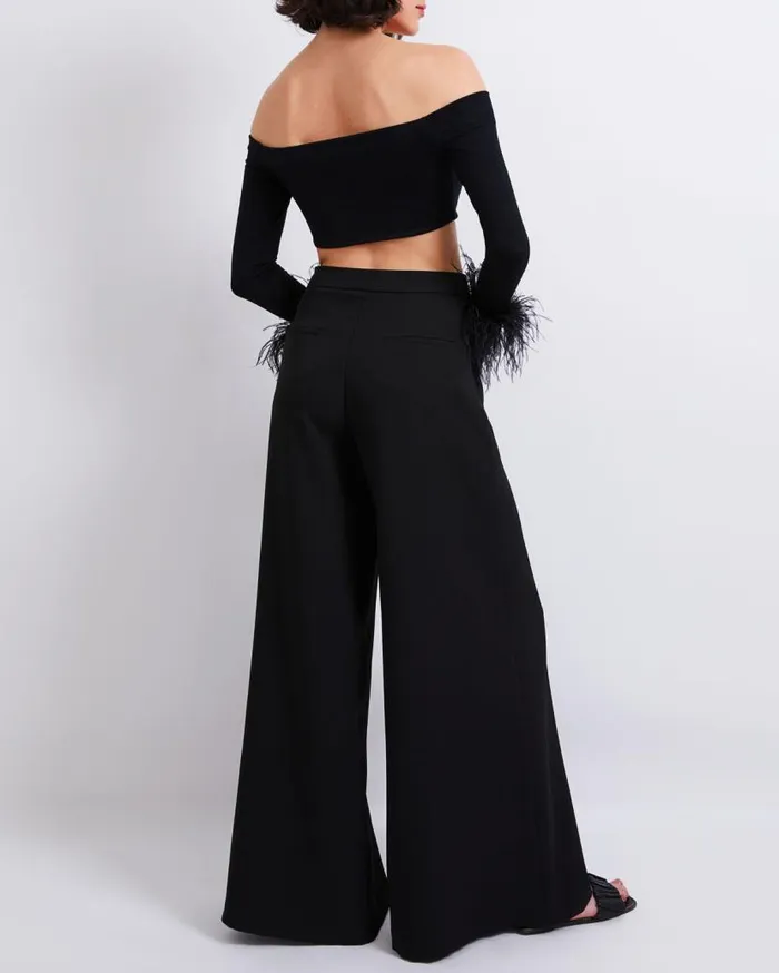 Ready To Wear Feather Trim Knit Top FINAL SALE PatBO Tops and Bodysuits