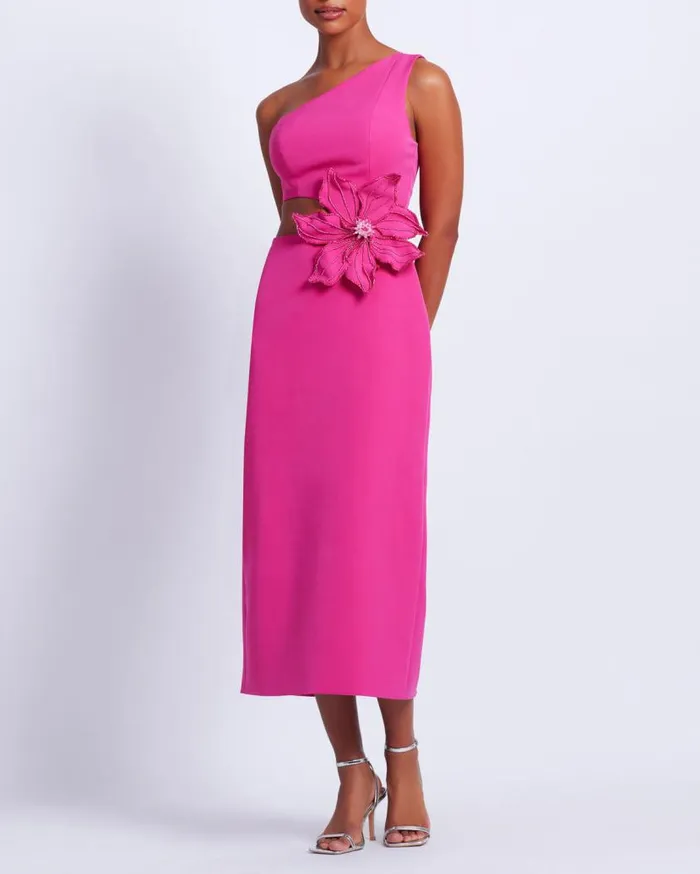 Ready To Wear Flower Applique Midi Dress PatBO Dresses and Jumpsuits